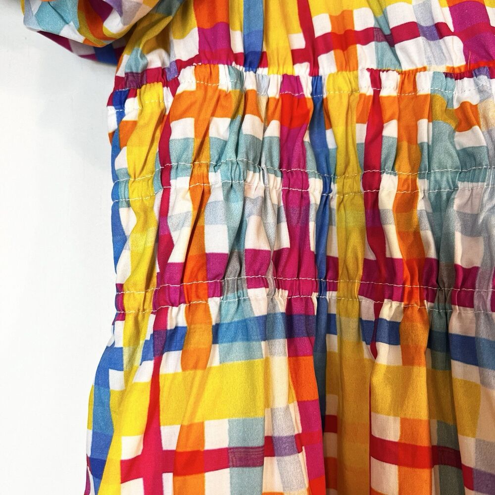 Plaid Midi Dress Colorful Stretch Smocked Waist Pink Yellow Blue NWT Sz 3X - Picture 9 of 16